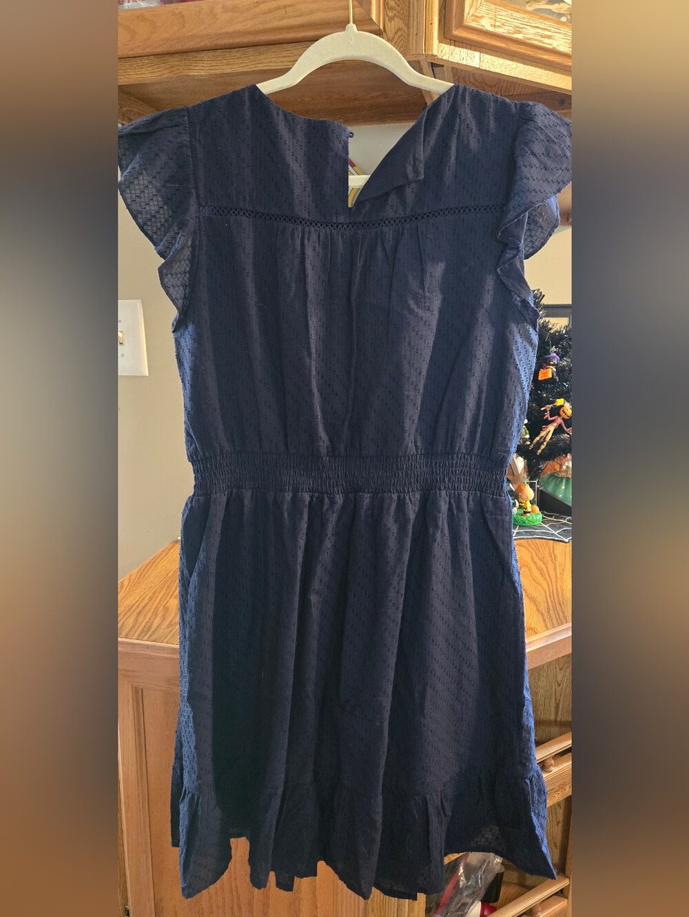 Daniel Rainn Navy Eyelet Smocked-Waist Ruffle Dress - Picture 2 of 6